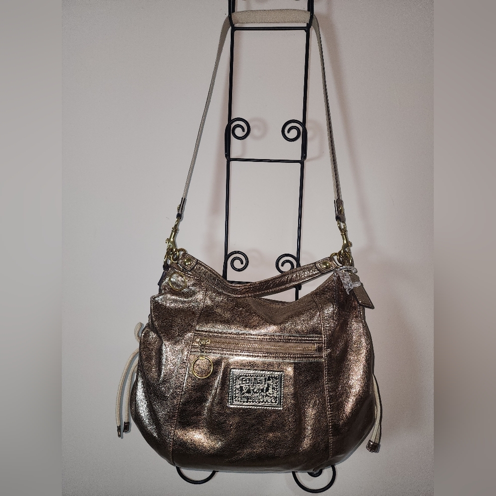 Coach Poppy Gold Jazzy Hobo Leather Shoulder Bag Crossbody Purse Cinched - Picture 4 of 13
